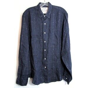 Frank & Eileen Finbar Blue Plaid Check Button Down Linen Blend Shirt L NWOT